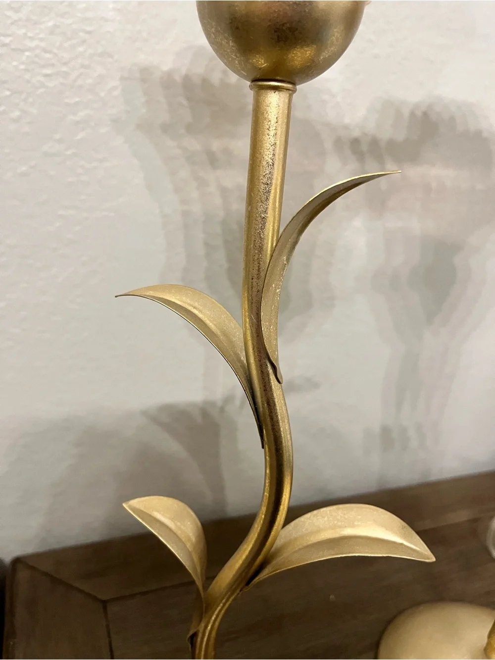 Gold Floral Glass Tulip Table Lamps - Pair